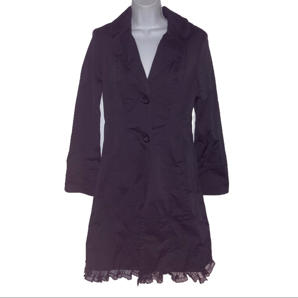 Nine West Dress Trench Coat Lace Ruffle S Black